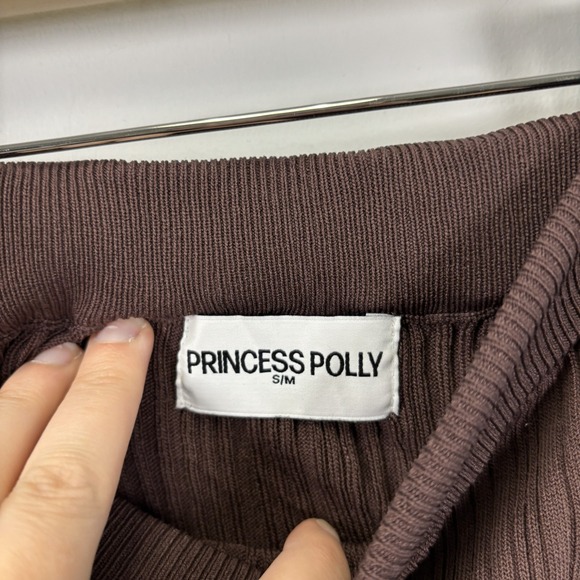 PRINCESS POLLY Ribbed Knit Maxi Skirt Brown S M - Picture 5 of 9
